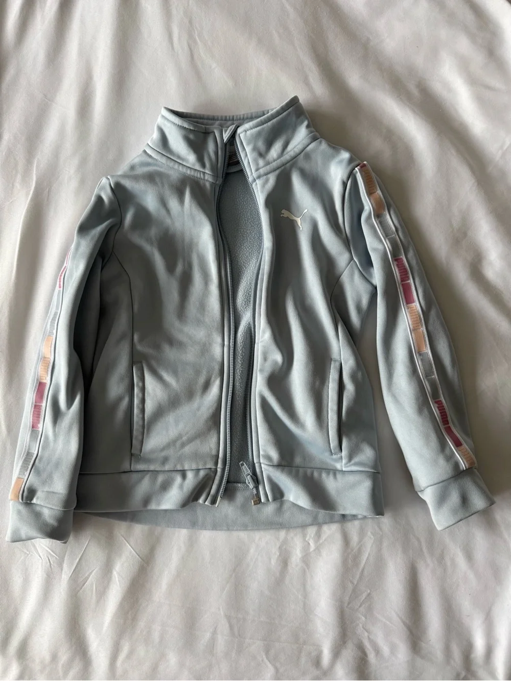 Puma Light Blue Girls' Full-Zip Track Jacket with Stripe Detail